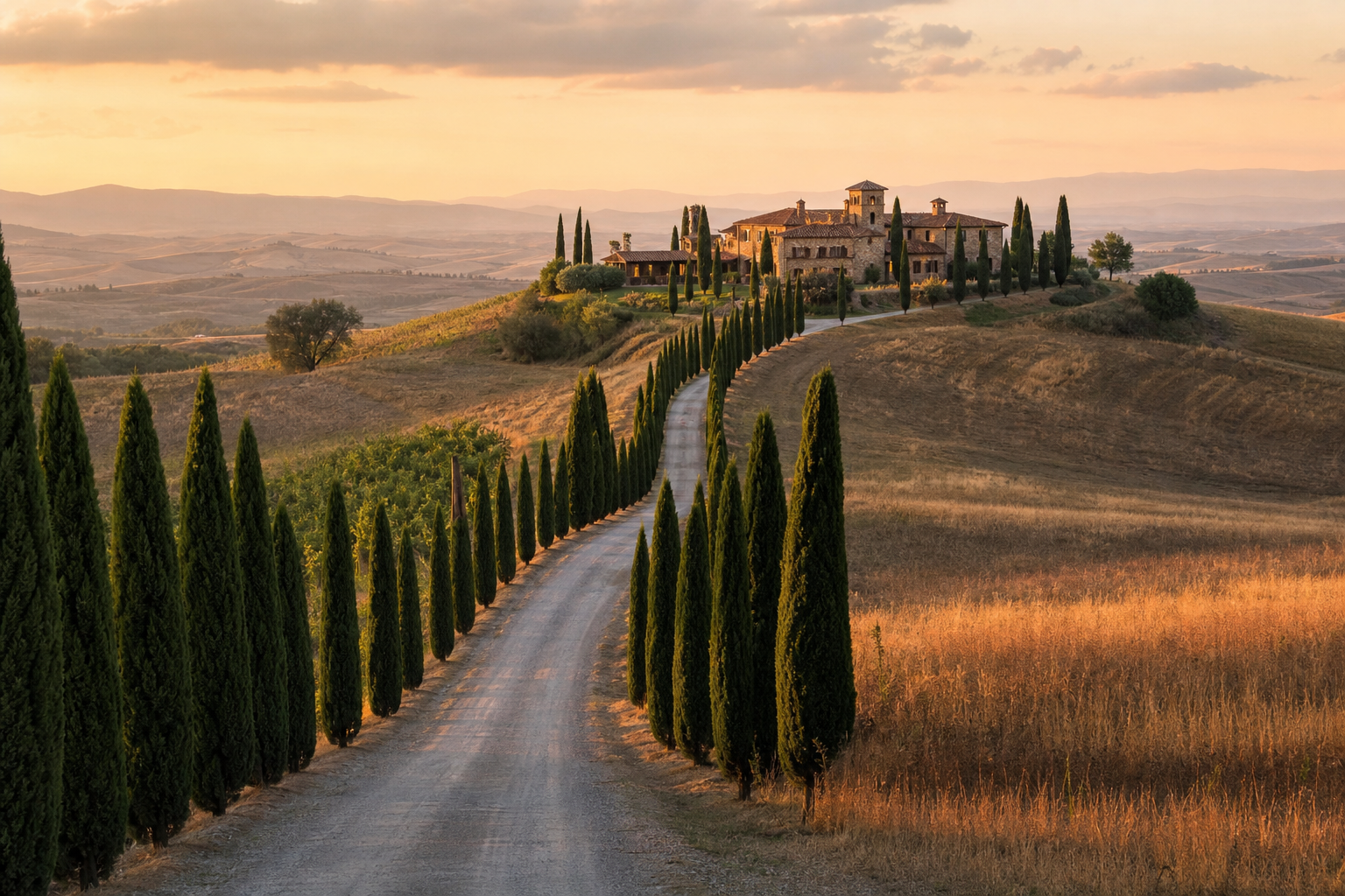 Tuscany villa and cypress road for a private Italian journey