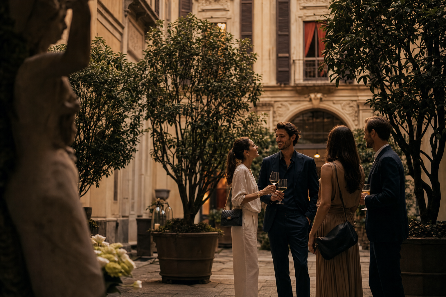 Elegant private courtyard moment in Milan