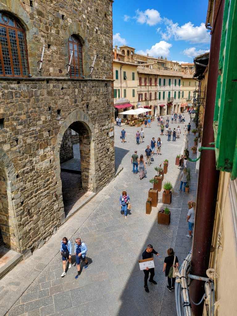 Historic piazza in Montalcino seen from above