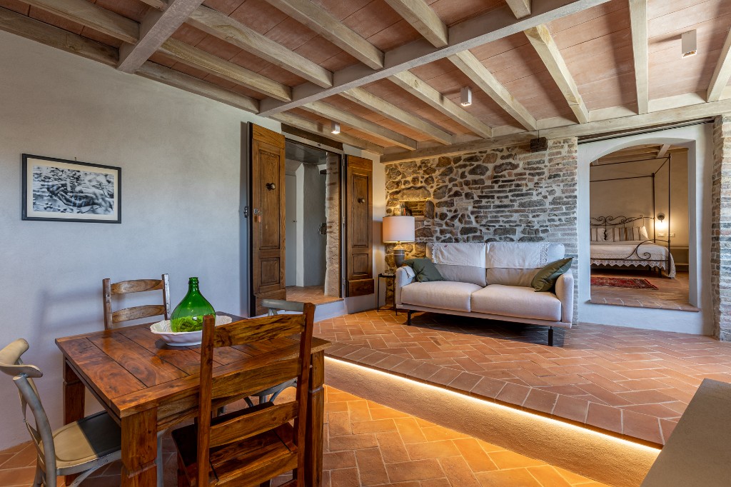Living and kitchen area in a larger Montalcino residence