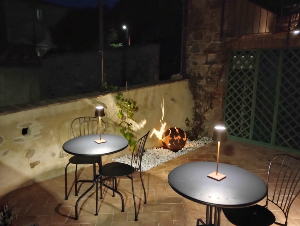 Evening terrace in Montalcino with soft lights