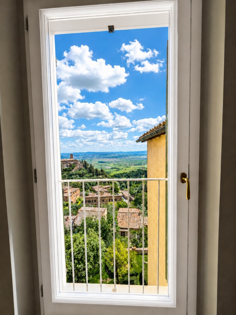 Window view from Montalcino over the Val d Orcia