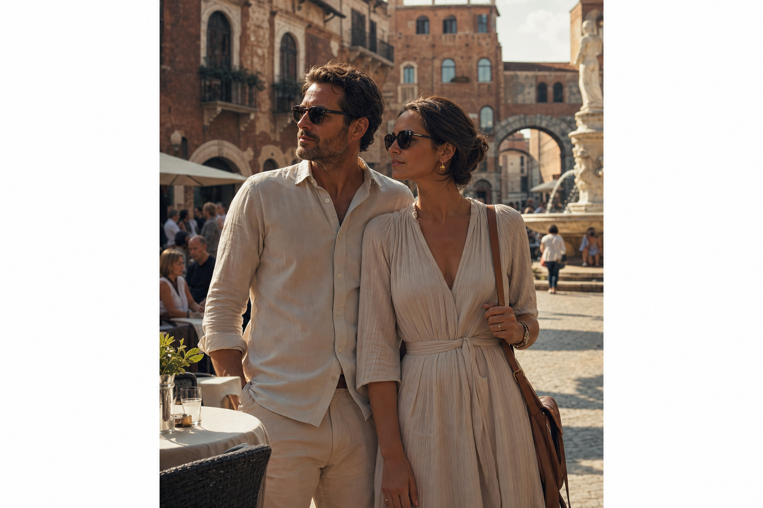 A couple in their late thirties in Verona at golden hour