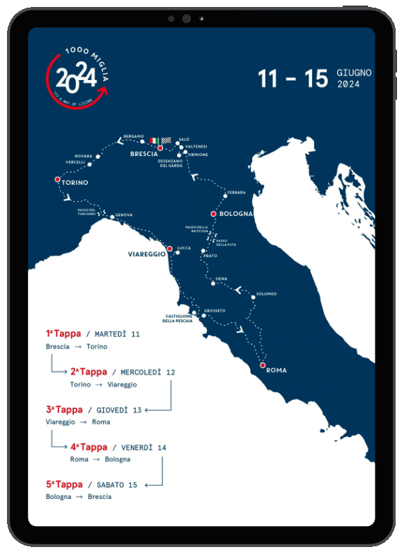 Mille Miglia 2024 route map shown inside an iPad