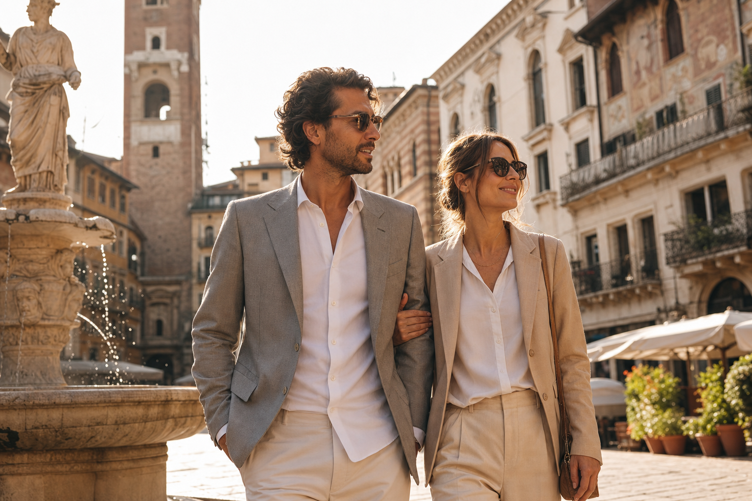 A couple in Verona historic centre for a private Florence and Chianti journey