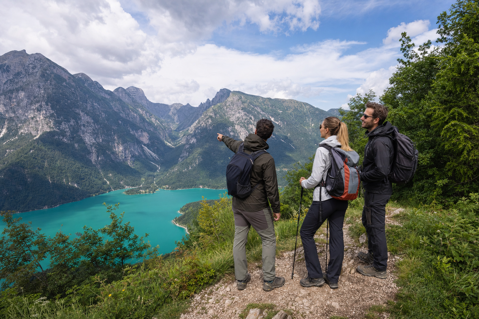Private hiking guide on a panoramic trail above Lake Barcis