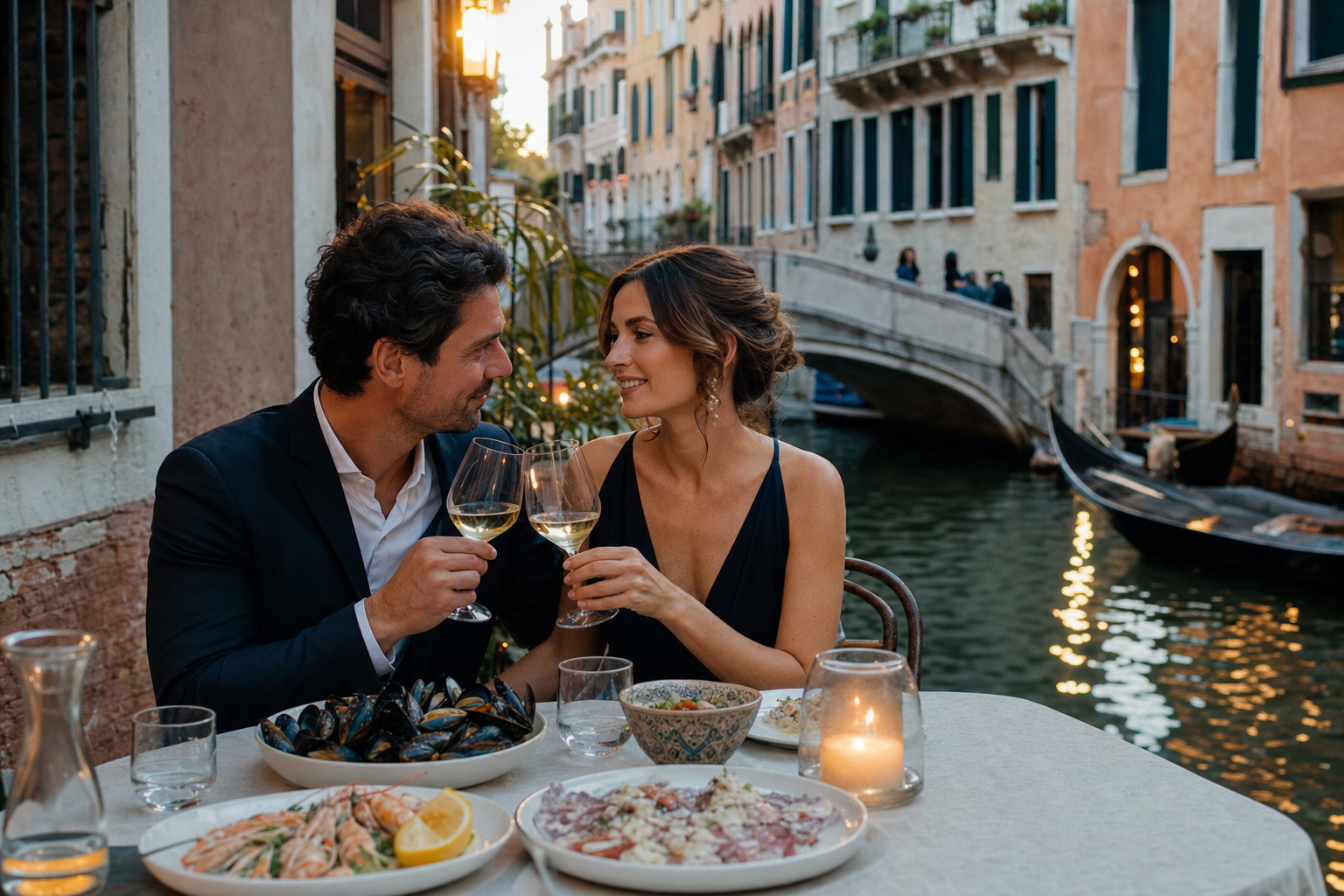 Venice canal-side restaurant and local cuisine