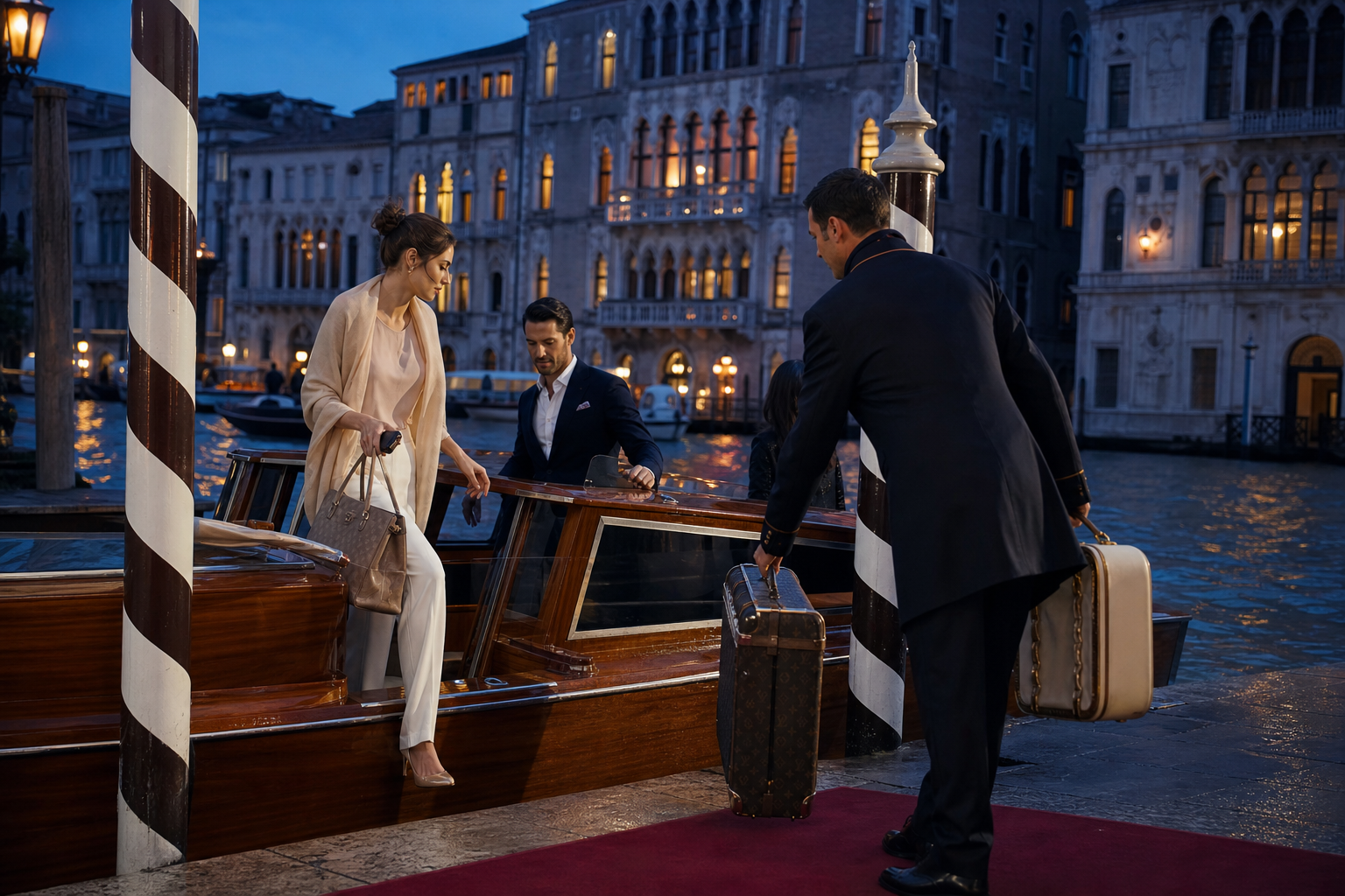 Private water taxi arrival in Venice