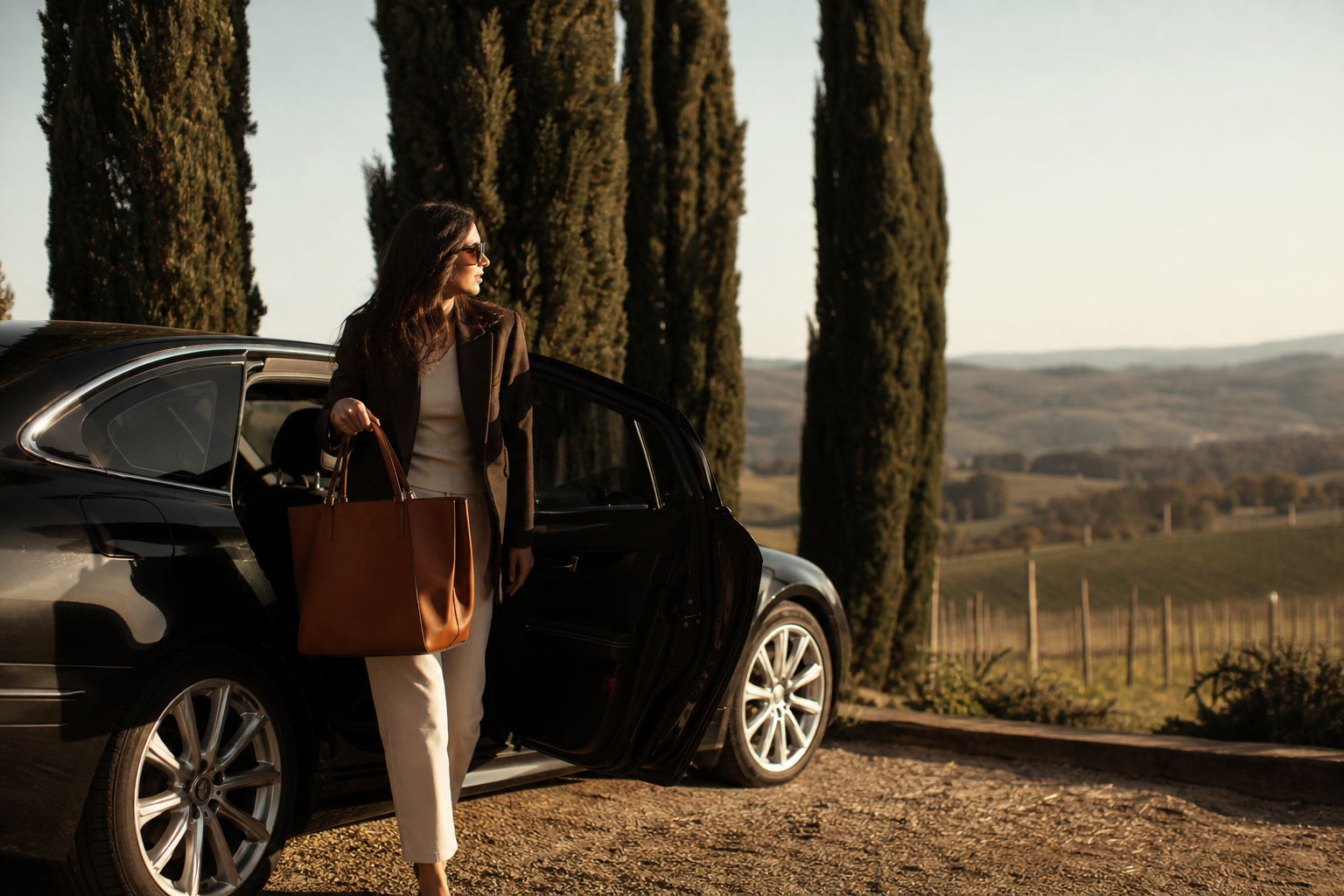 Tuscan fashion and wine journey with private car in Chianti
