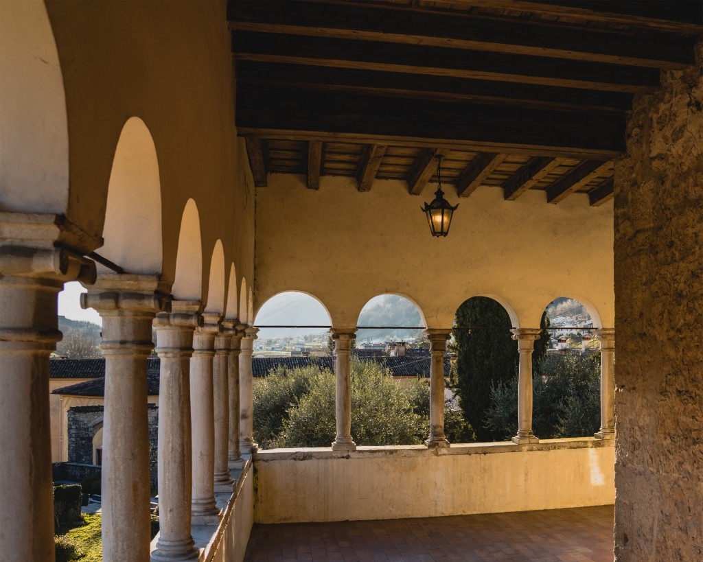 Follina Abbey loggia view over Veneto hills