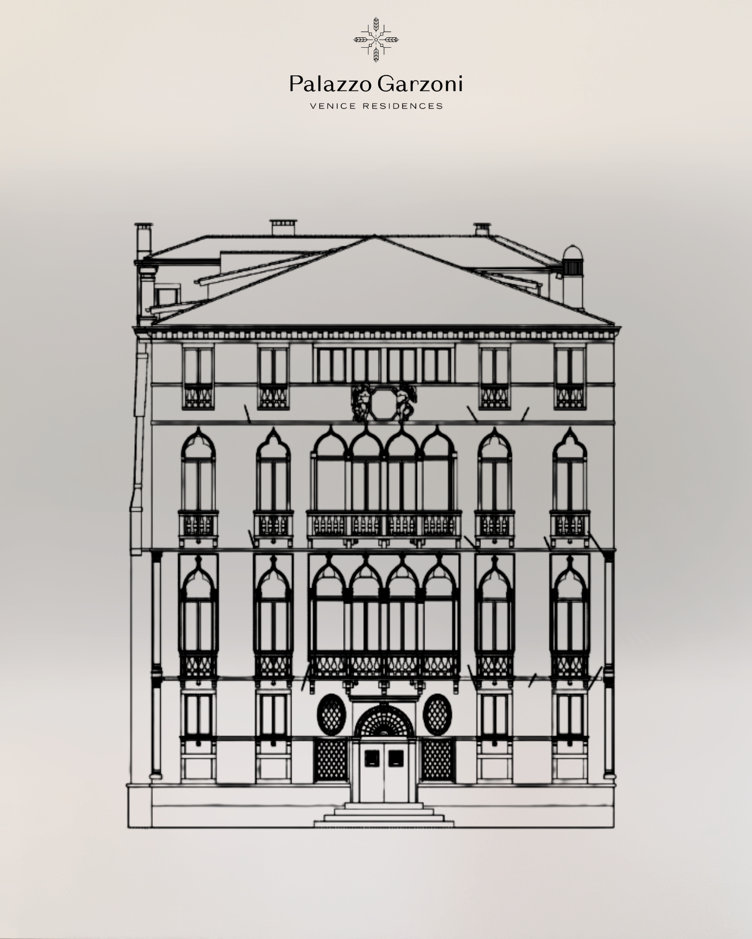 Architectural facade drawing of Palazzo Garzoni in Venice