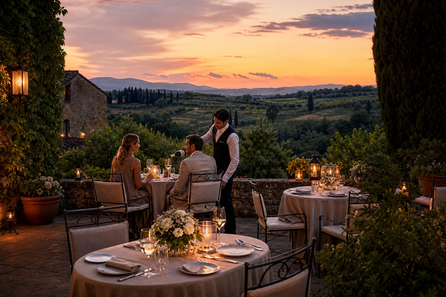 Tuscan resort dinner after golf and spa