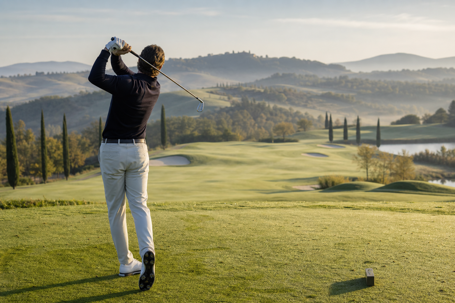 Tuscan golf course morning in the hills