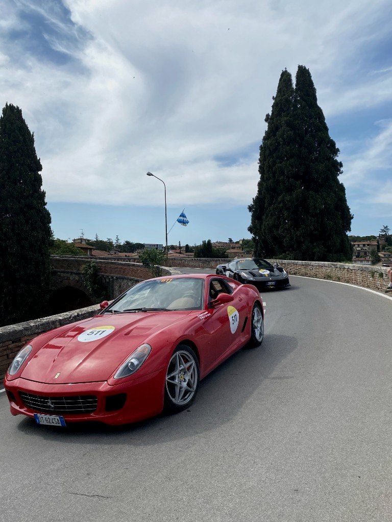 Ferrari tribute car on a Mille Miglia hillside curve - OHH! Italy Journal