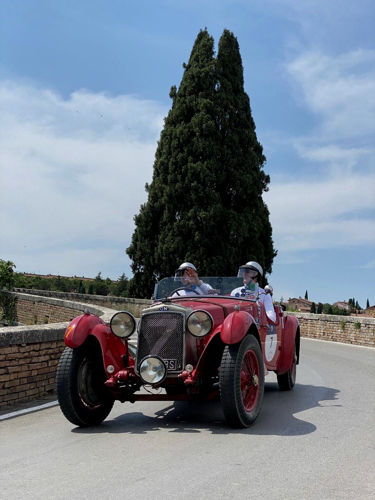 OM vintage racer with cypress trees on the Mille Miglia route - OHH! Italy Journal