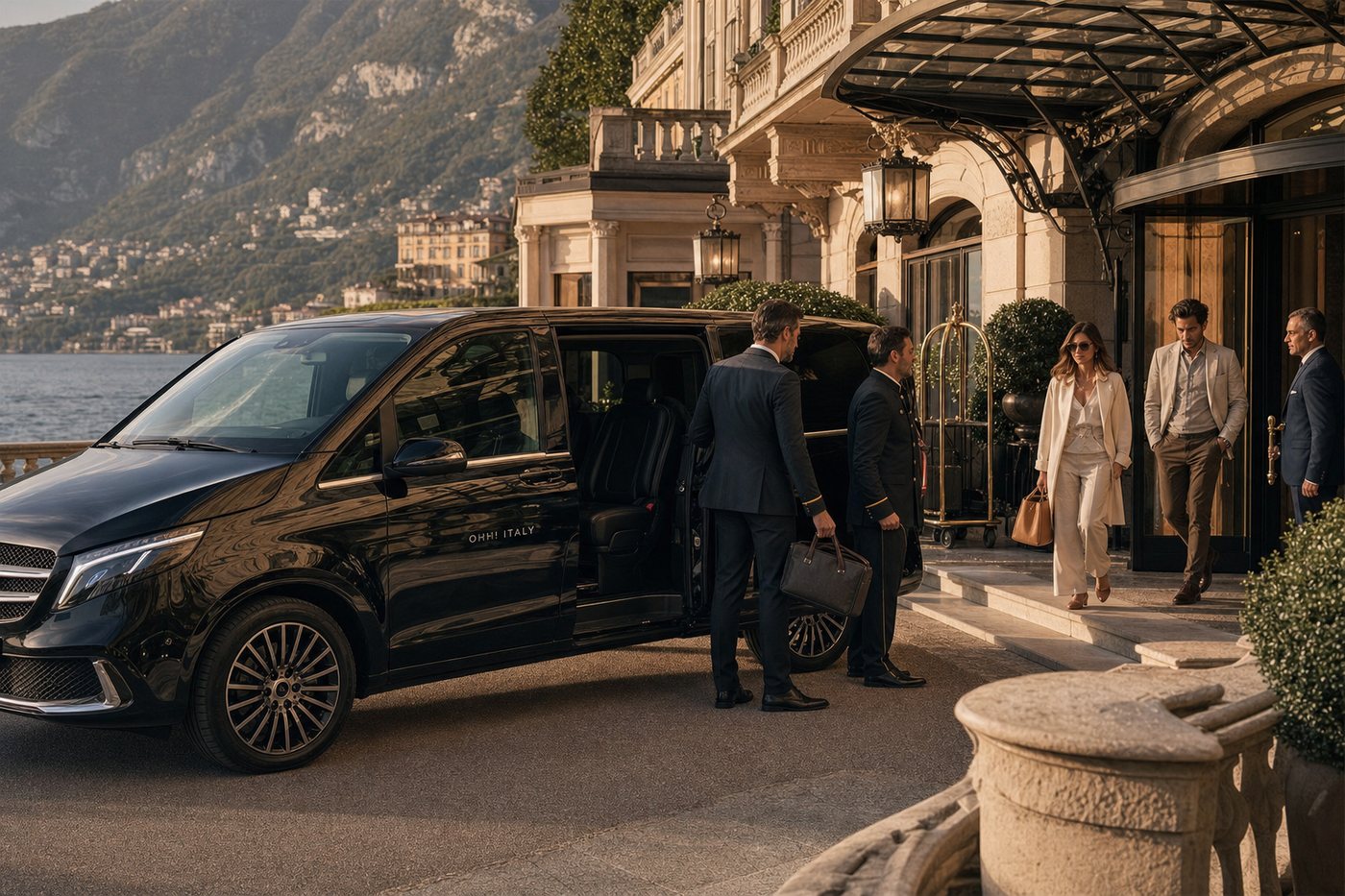 Private luxury hotel arrival on Lake Como with discreet chauffeured transfer