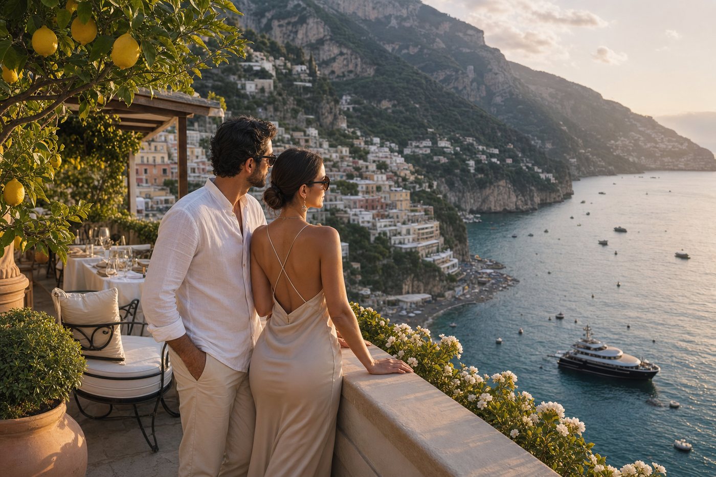 Amalfi Coast cliffside village and Mediterranean landscape