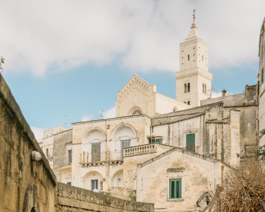 Matera cathedral and stone houses