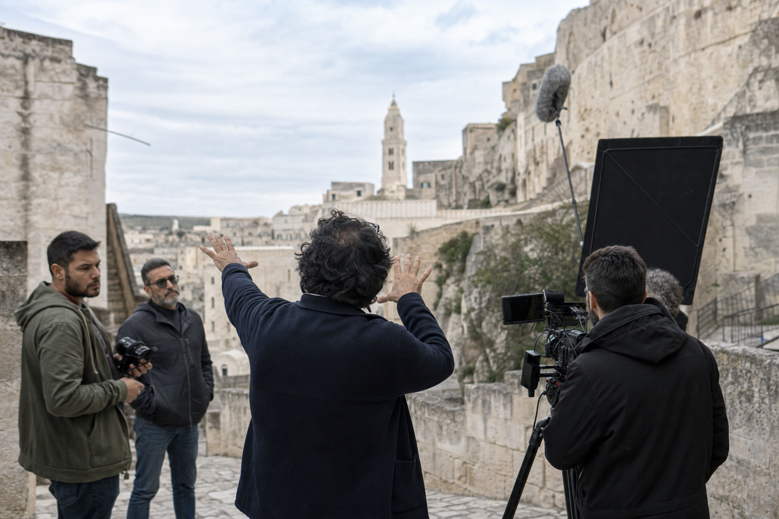 Non-identifying film production atmosphere in the Sassi of Matera