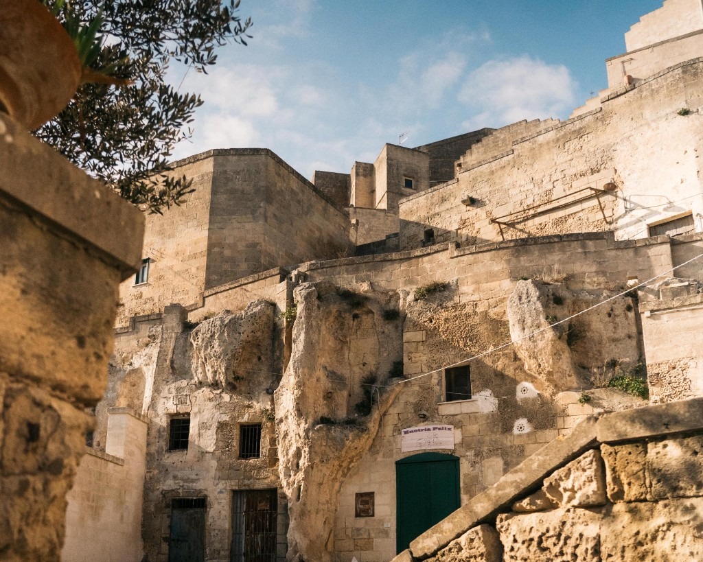 Rock houses and courtyard in Matera