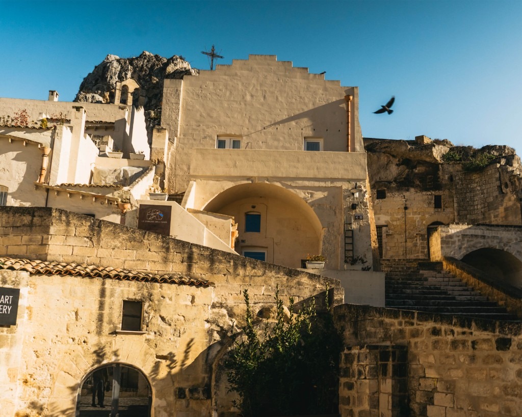 Stone stairs and cave houses in the Sassi of Matera