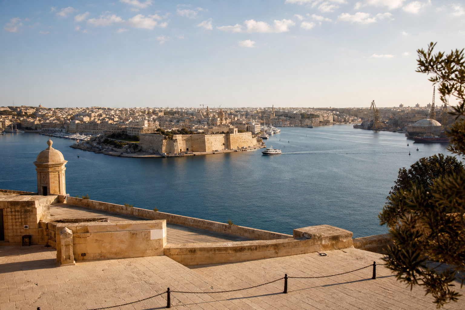 Malta Grand Harbour and Valletta from an elevated viewpoint
