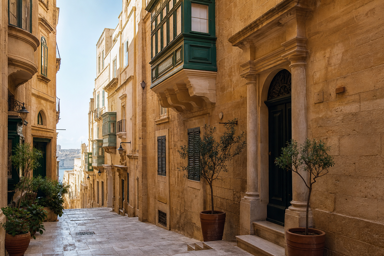 Quiet historic street in Valletta Malta in morning light