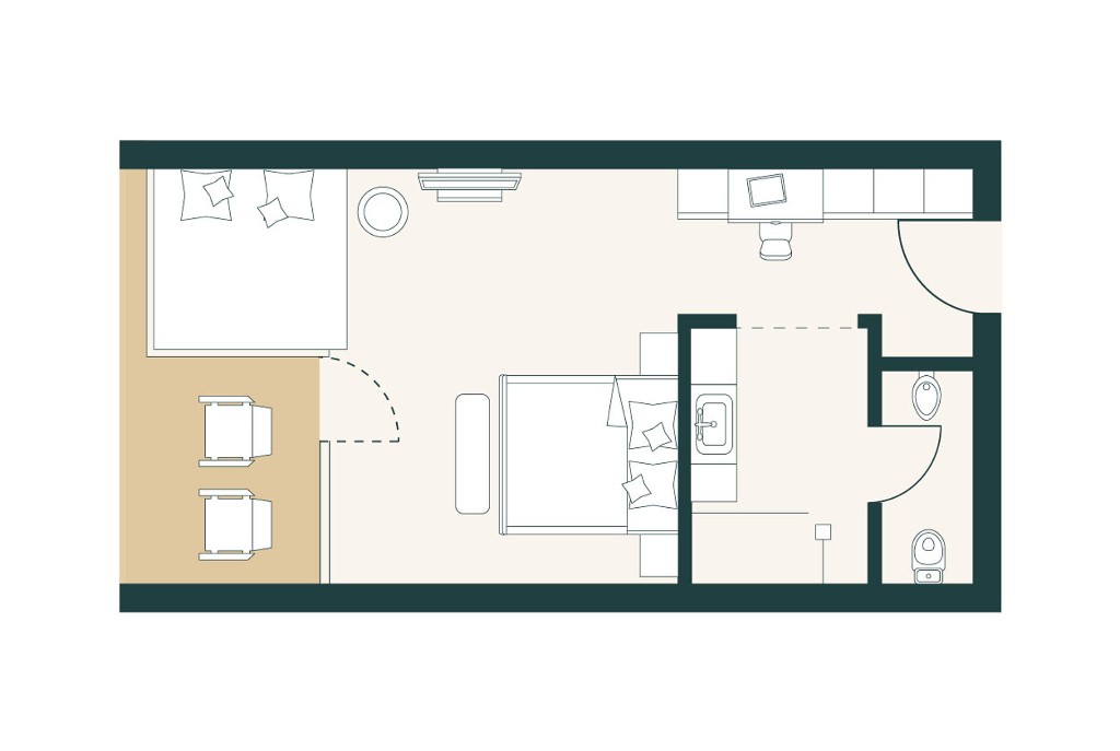 Nest Suite floor plan · bedroom, View Corner and balcony