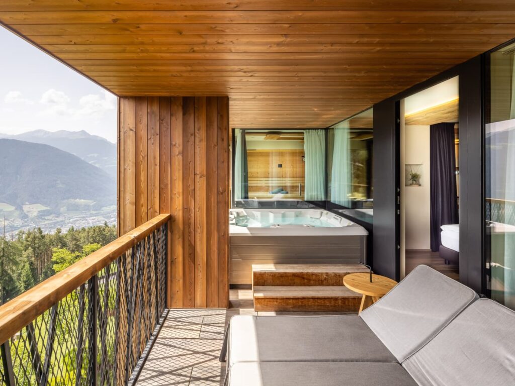 Private suite terrace · outdoor hot tub and valley views