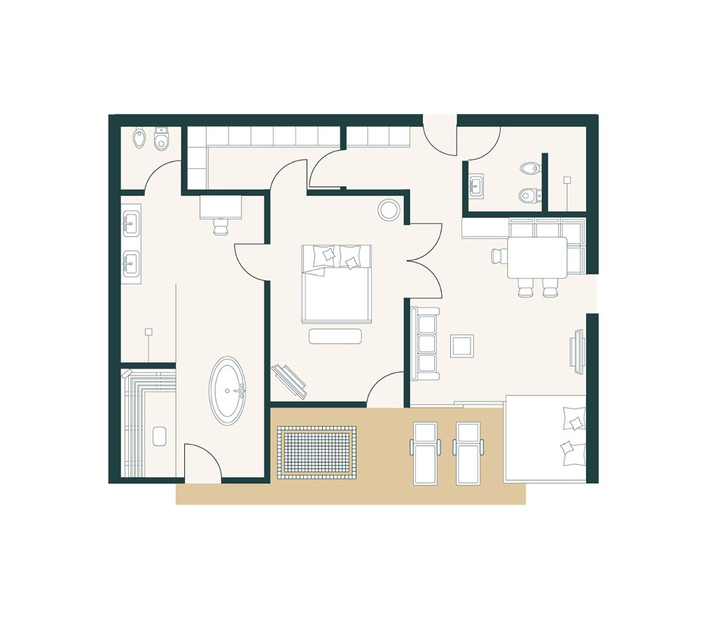 Treetop Suite floor plan · living, bedroom, spa and terrace