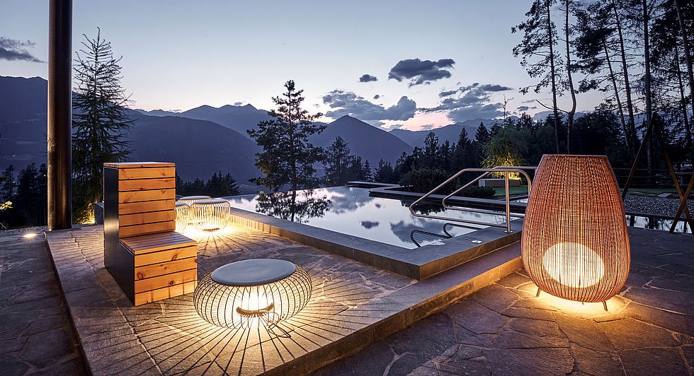 Private terrace · infinity pool at dusk
