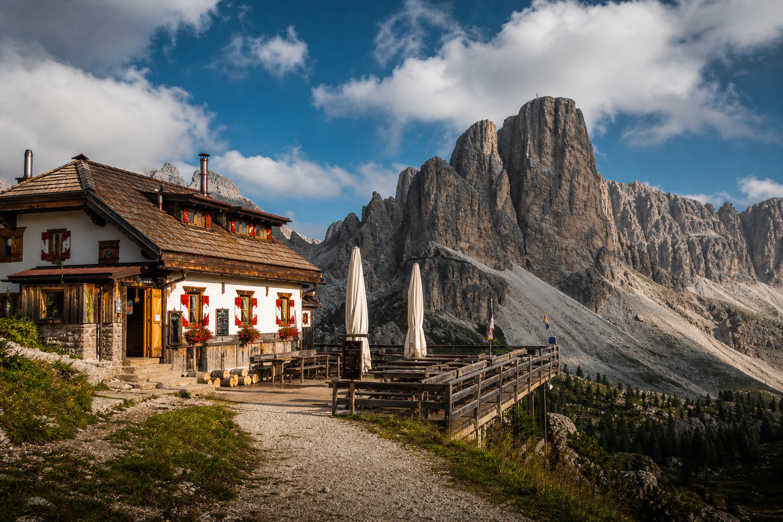 Alpine rifugio on a Dolomite trail in Trentino