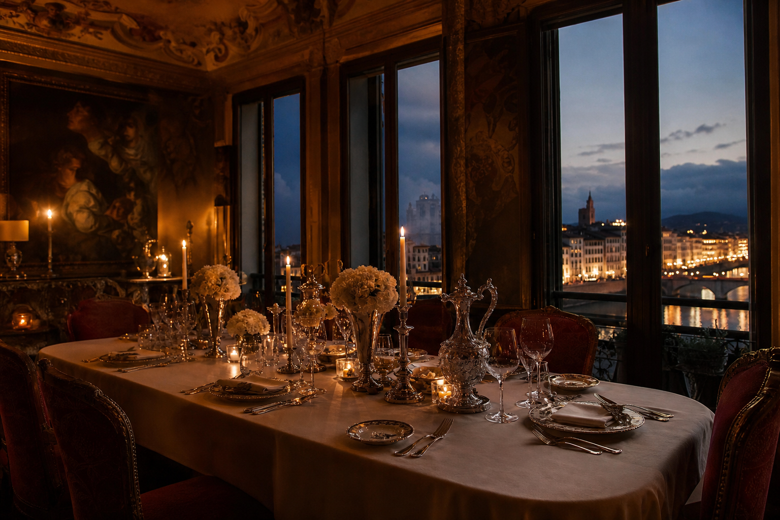 Florence private dining table inside a Renaissance palazzo