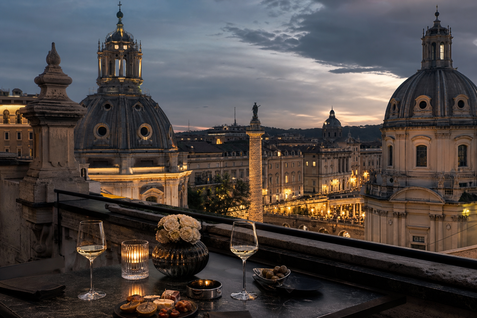 Rome historic domes and private terrace aperitivo at twilight