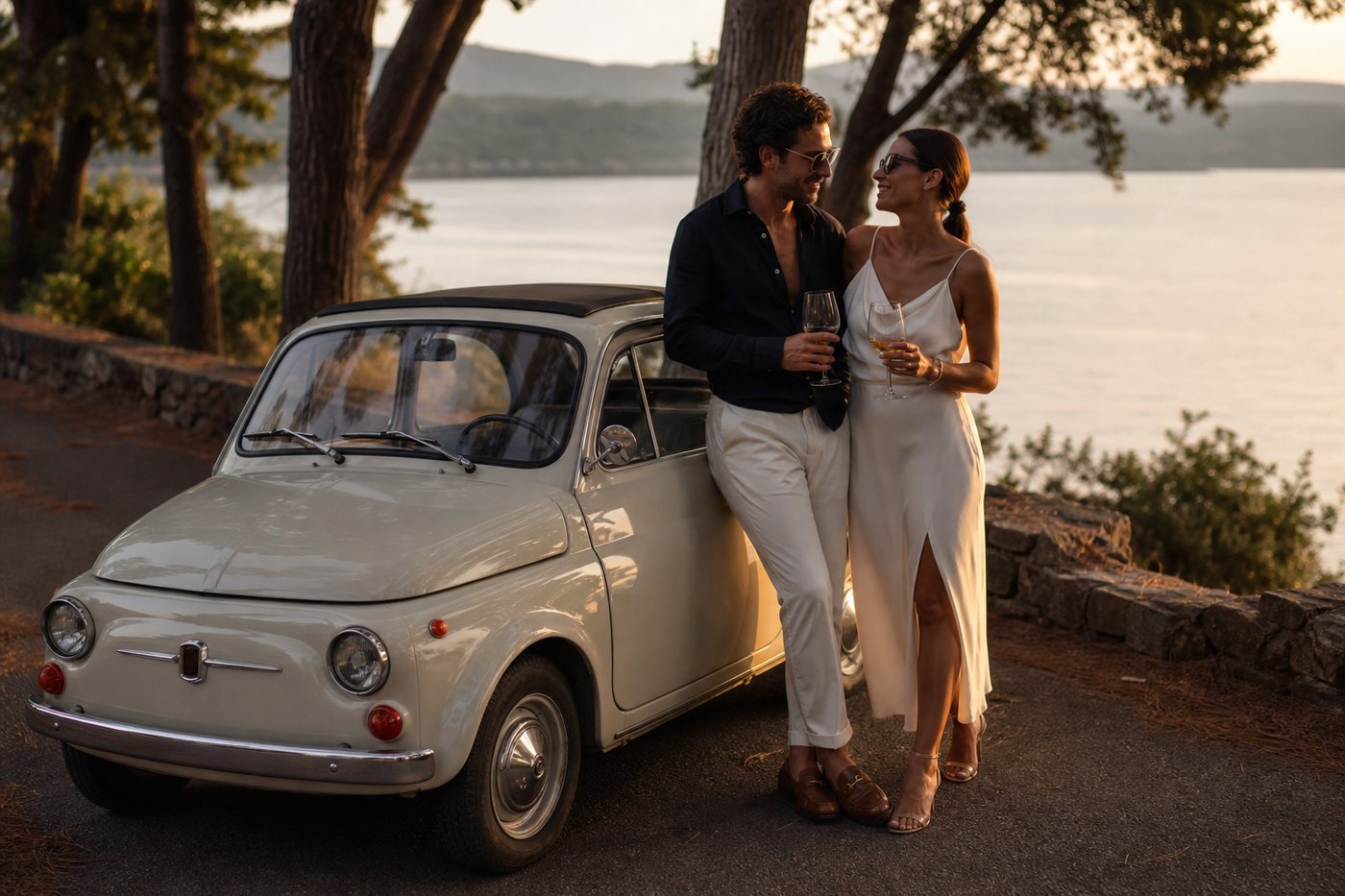 Lake Bracciano vintage Fiat finale near Rome