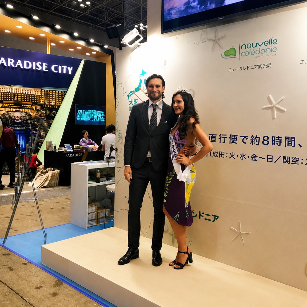 Nicolò Rigato with Miss New Caledonia in Tokyo in 2018