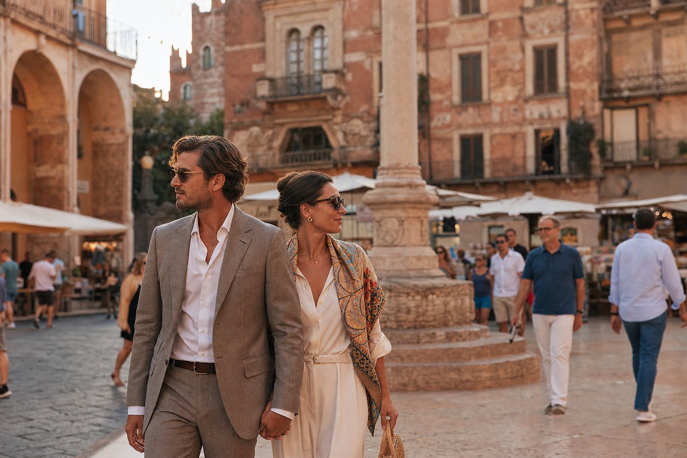Elegant couple in Verona for a private La Dolce Vita journey