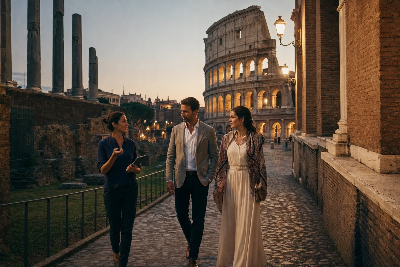 Rome antiquity and cinematic city light near the Colosseum