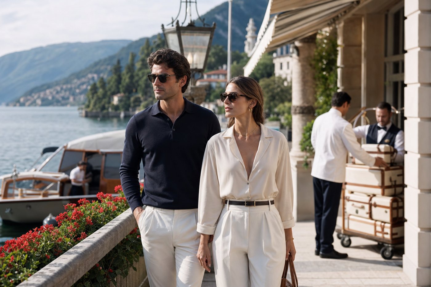 Lake Como grand hotel arrival and lakeside elegance