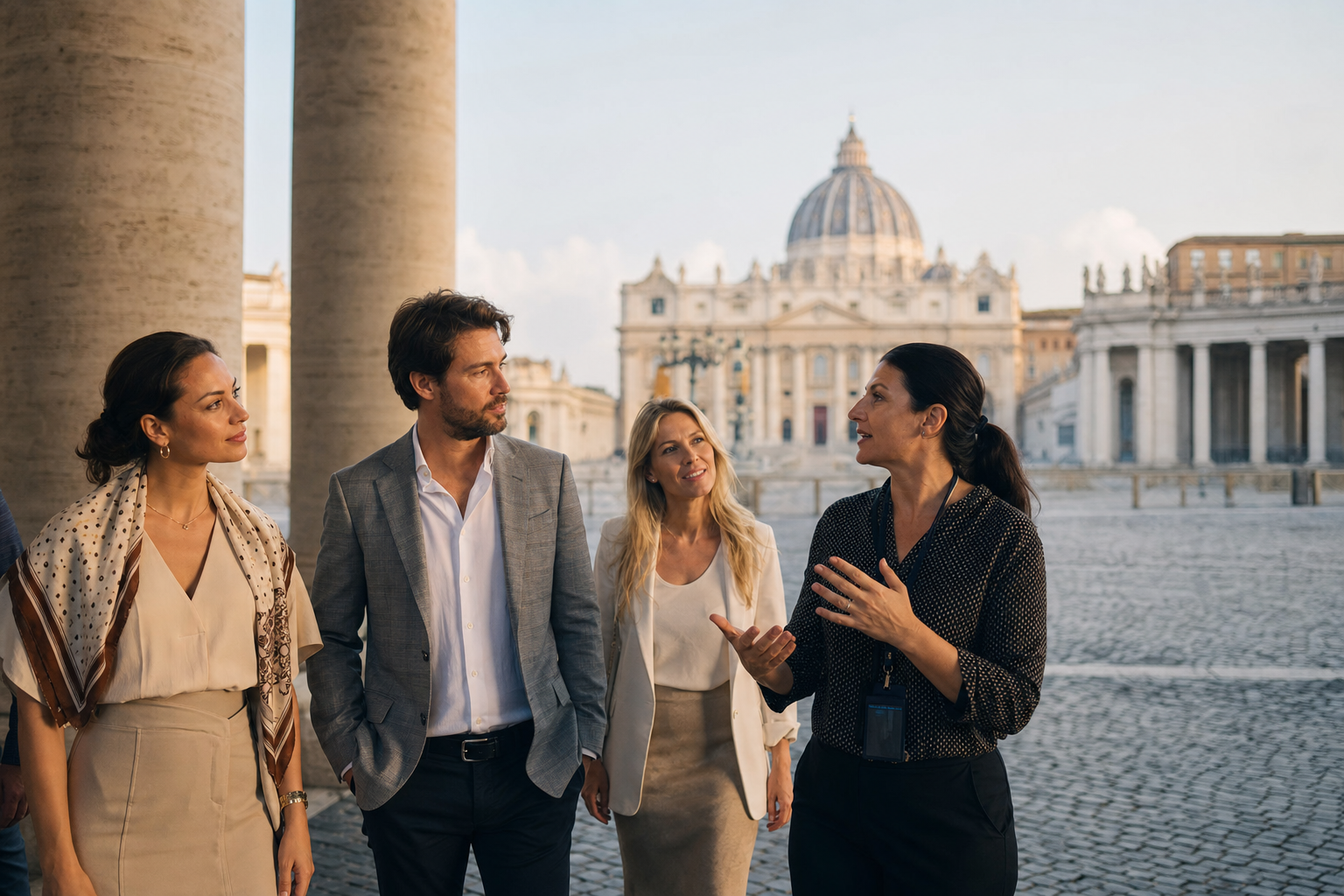 Private morning walk near St Peter Basilica and the Vatican colonnade