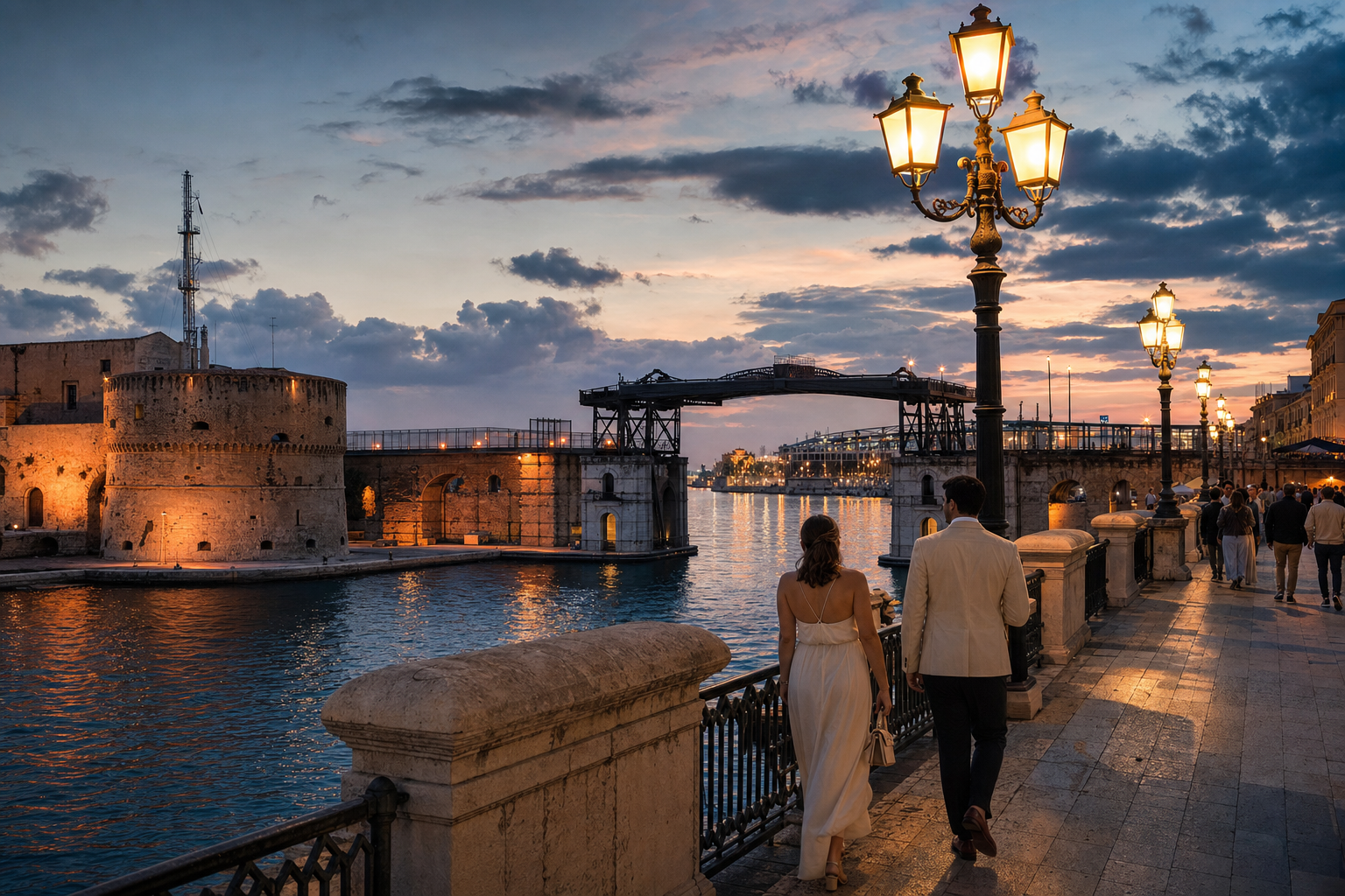 Taranto waterfront and Ponte Girevole by evening