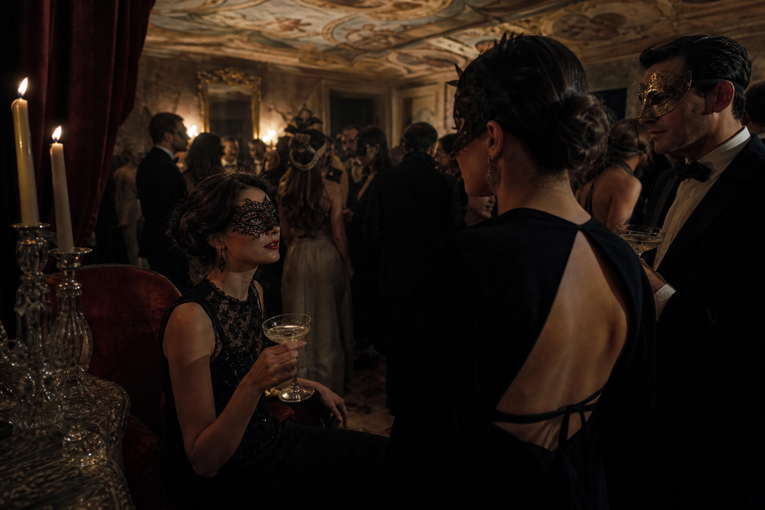 Secret Venice Carnival salon with couture eveningwear