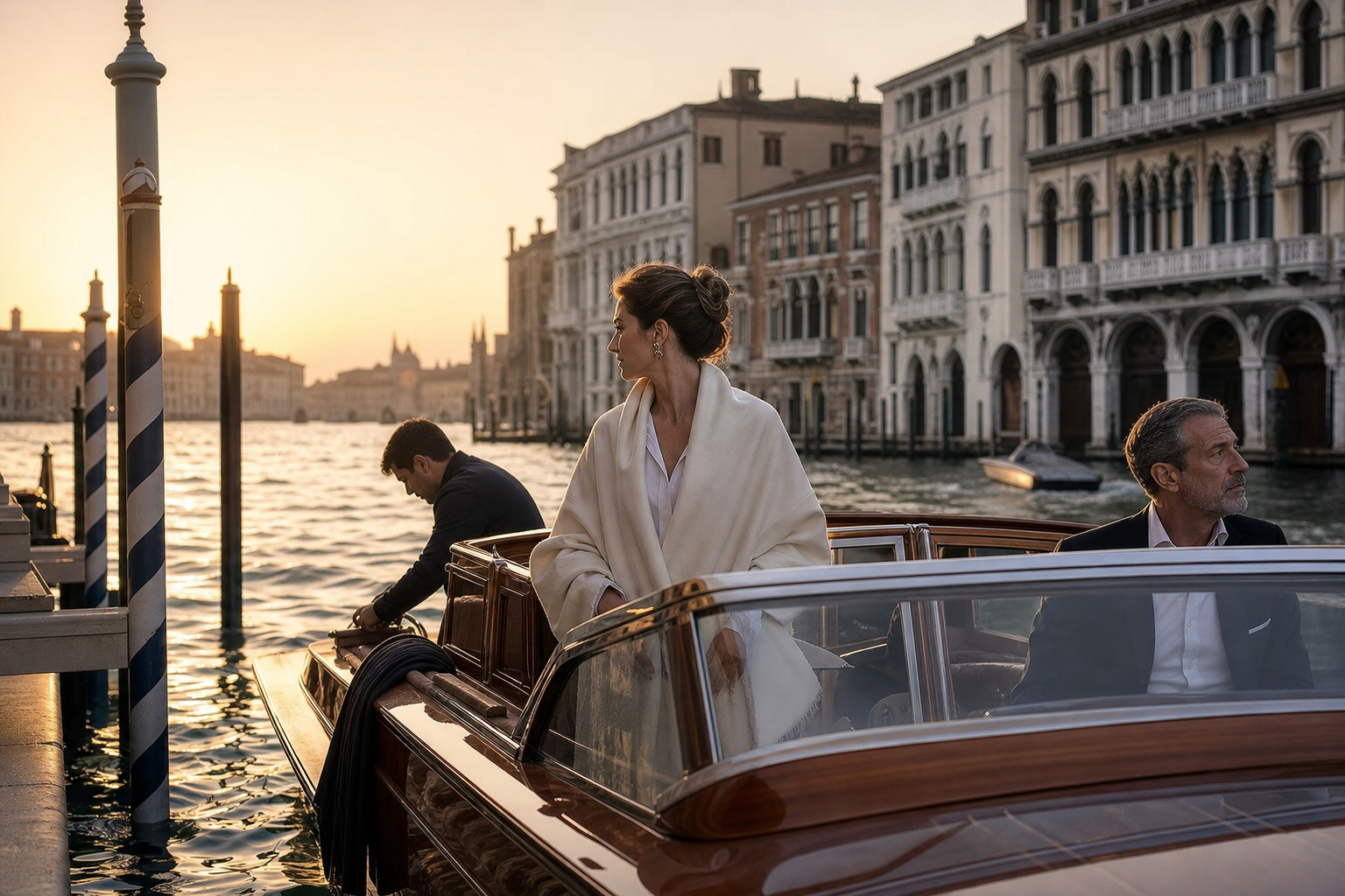 Private water taxi arrival in Venice