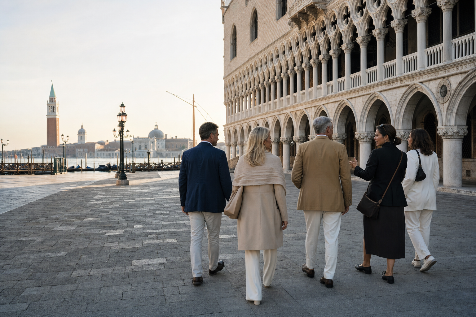 Private guests near Palazzo Ducale in Venice before the crowds