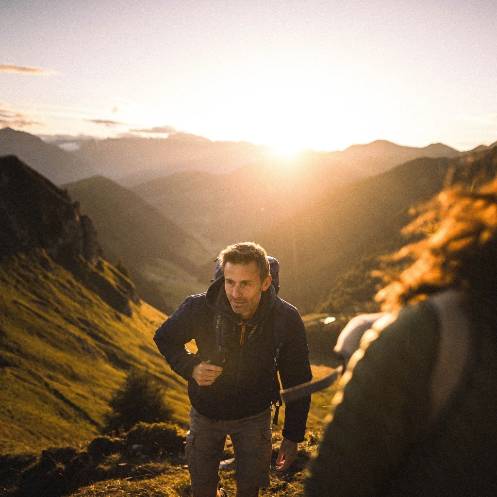 Hiking at golden hour in the Racines mountains