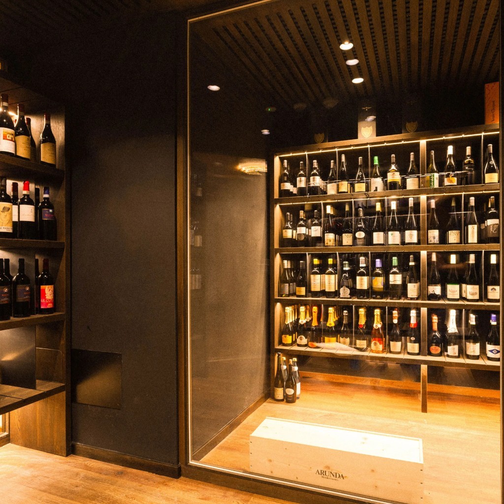 Glass wine cellar at Alpura Retreat