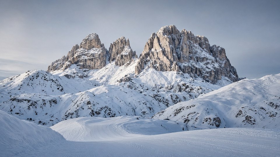 Sella massif winter ridges and snow slopes in the Dolomites, OHH! ITALY