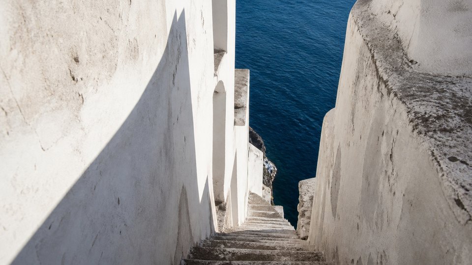 Stone stairway opening toward the Mediterranean on the Amalfi Coast, OHH! ITALY