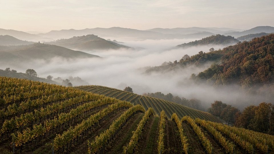 Langhe vineyard ridges under soft northern light, Piedmont, OHH! ITALY