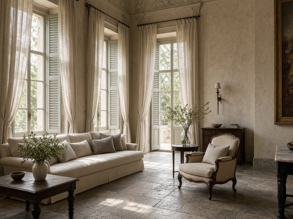 Italian palazzo salon with tall shuttered windows and soft daylight, OHH! ITALY